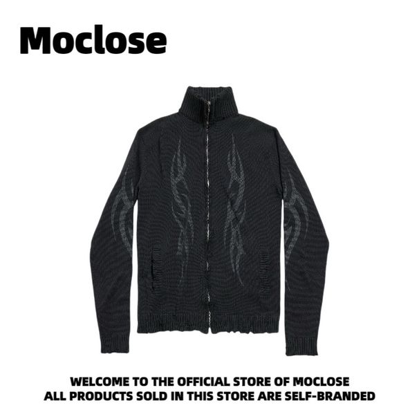 Moclose Herbst/Winter, Dornen-Totem, Vintage, Used-Look, warm, Unisex, Reißverschluss, hoher Halsausschnitt, Strickpullover, Mantel, Wolljacke_voghion.com