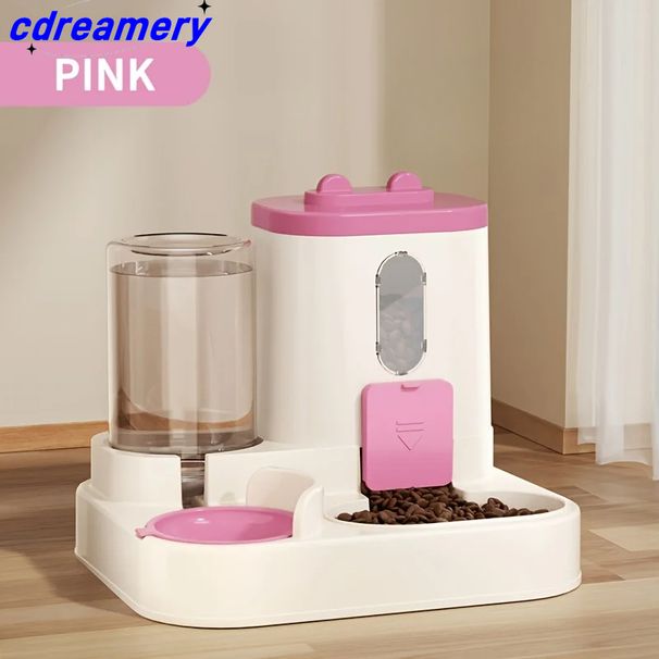 Distributore di cibo per gatti 2 in 1, acqua e cibo integrati, distributore di cibo e acqua per gatti completamente automatico, simpatico distributore di acqua_voghion.com