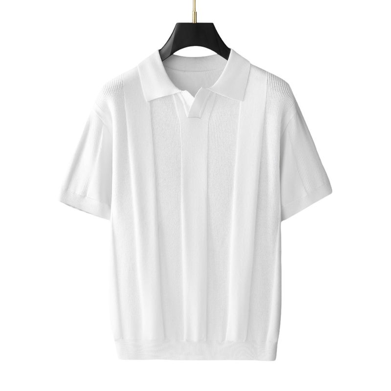 Herren Jacquard-Strick-Poloshirt Retro Vintage Kurzarm Atmungsaktiv Slim Fit Casual Tee​_voghion.com