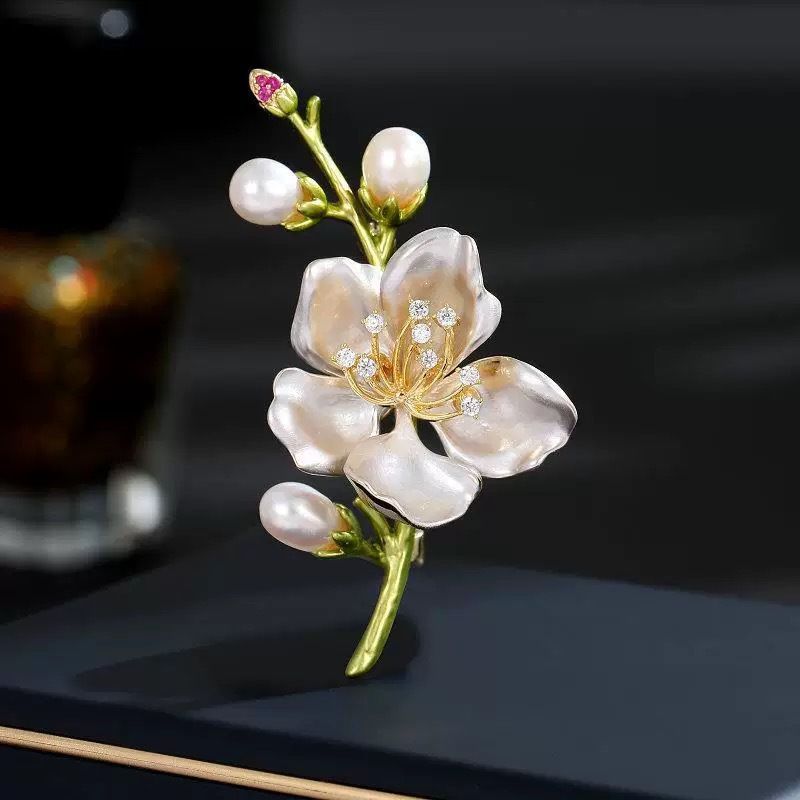 Peach Plum World Teachers' Day Gift Freshwater Pearl Peach Blossom Brooch Women's Premium Coat Suit Accessories Pin_voghion.com