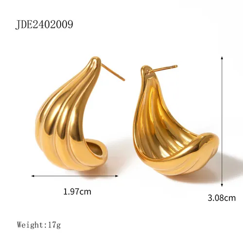Nuovi orecchini in acciaio inossidabile dorato a forma di arco con linee di design distintive e acciaio al titanio_voghion.com