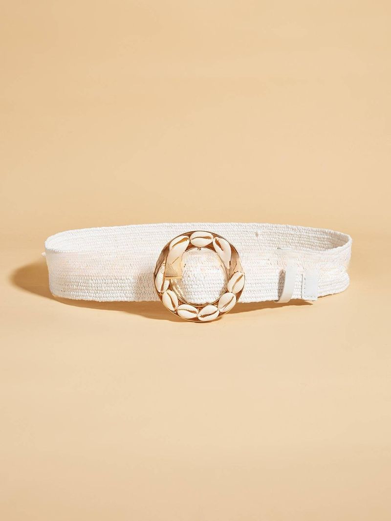 Women Braided Belts New Beach Holiday Style Shell Buckle Pp Straw Woven Ladies Decorative Belt_voghion.com