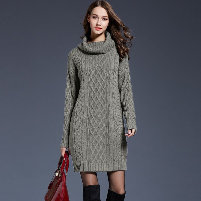 Women's sweater dress long turtleneck sweater_voghion.com