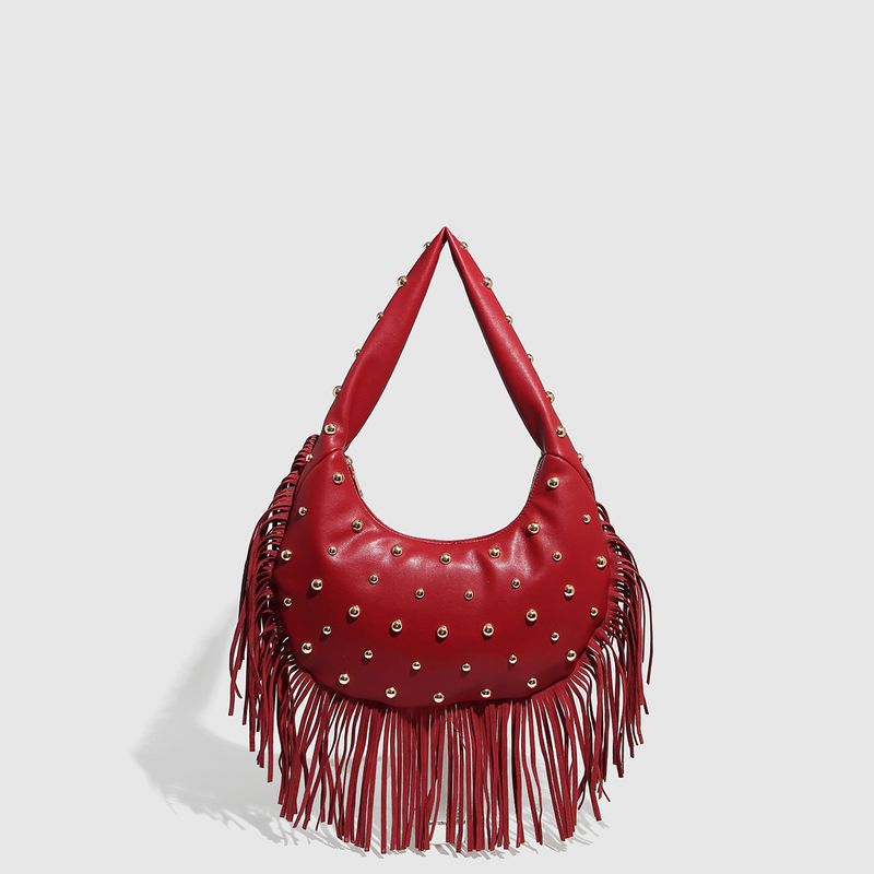 Borsa a tracolla da donna con tracolla a catena, stile punk, con nappe e borchie, stile retrò_voghion.com