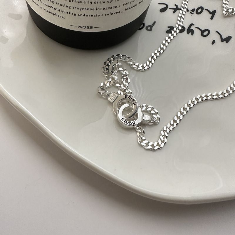 Collana con doppio anello cubano in argento puro, stile coreano e giapponese, design di nicchia, moda, lettere inglesi, pesante artigianato, carro armato_voghion.com