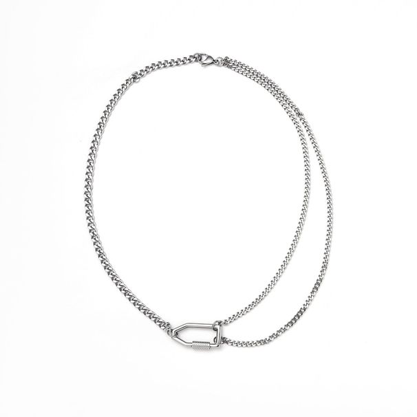 Collana con fibbia di sicurezza in stile semplice di alta qualità, collana in acciaio al titanio da uomo, collana con clavicola leggera di lusso a doppio strato_voghion.com