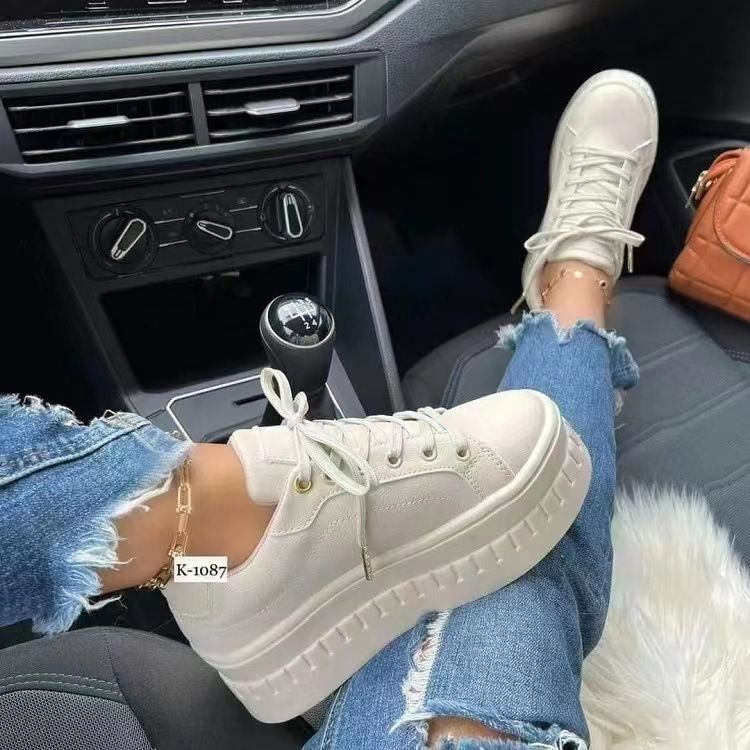 Summer New Large Size Women's Round Toe Thick Sole Casual Versatile Adhesive Single Shoes_voghion.com