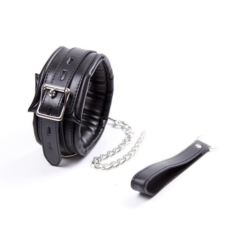 Covered Edge Neck Scarf Iron Drag Chain Bandana Black Leather Sexy SM Game Wild Master Slave Adult Fun_voghion.com