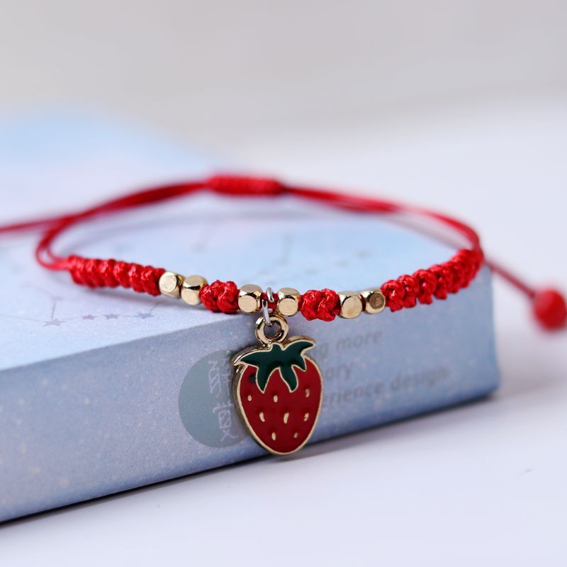 Zodiac Year Red Rope Couple For Women DIY Strawberry Cherry Bracelet Woven Best Friend Children Student Gift Jewelry_voghion.com