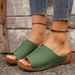 Slope Thick Soled Women, Plus Size Round Toe Casual One Foot Kick, Solid Color Slope Heel Cool Slippers For Women's_voghion.com