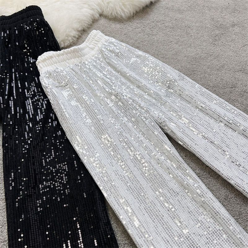 Summer New Flowy Starry Wide-Leg Pants With Elastic Waist & Sparkling Sequins – Comfortable, Loose-Fitting & Slimming Trousers_voghion.com