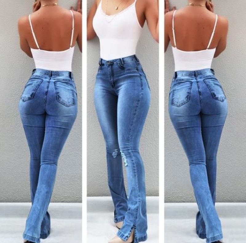 Women's Split Flared High-waisted Jeans Women's Trousers_voghion.com