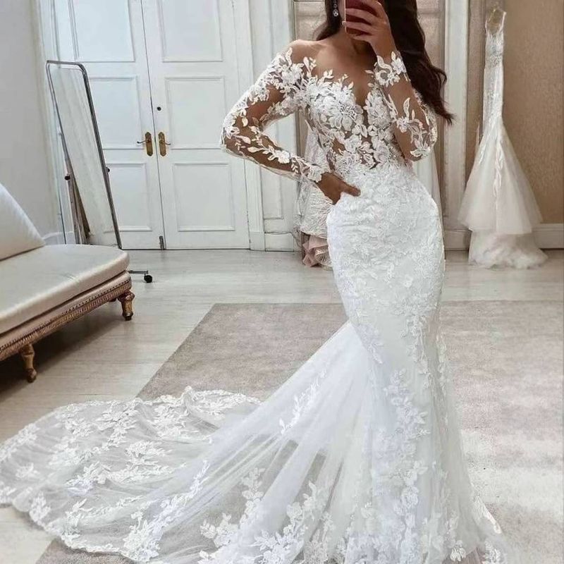 Robe de mariée queue de poisson pour femme, nouveau style, tempérament sexy, mince, dos nu, fil doux, dentelle sexy à la mode_voghion.com