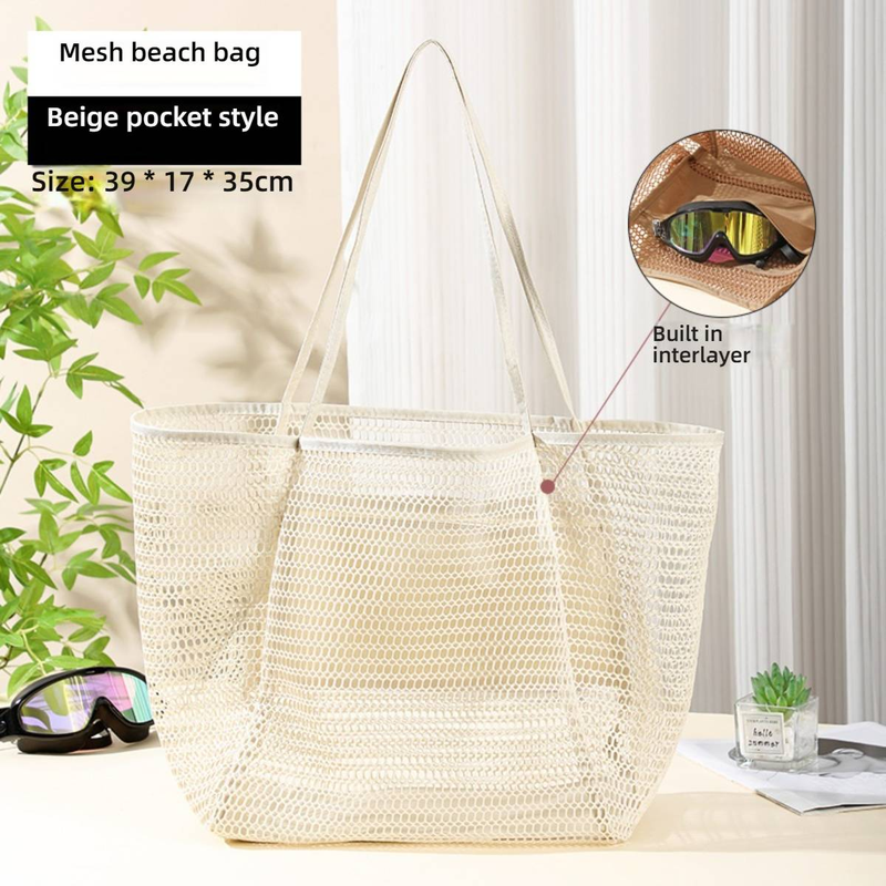 Opvouwbare mesh strandtas - Grote waterdichte tas voor zwemmen, sportschool en reizen. Draagbare draagtas met handvatten._voghion.com