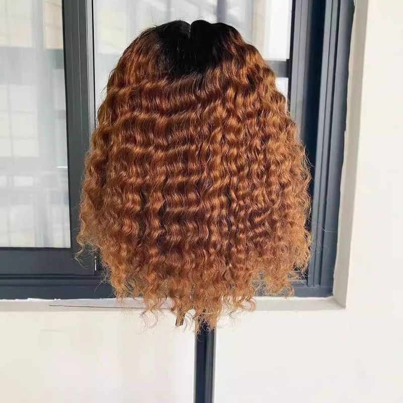 Afro Kinky Curly Wig – Brown Ombre Synthetic Hair With Middle Part (Heat Resistant Fiber)​_voghion.com