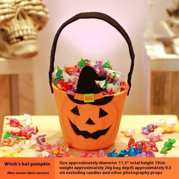 Halloween Trick Or Treat Bag - Spooky Pumpkin Candy Bucket With Spider, Bat & Cat Designs_voghion.com