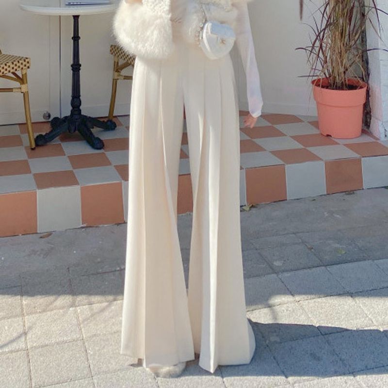 Dameskleding lente niche eenvoudig hoge taille geplooid ontwerp drape recht los wijde pijpen mopping casual broek voor vrouwen_voghion.com