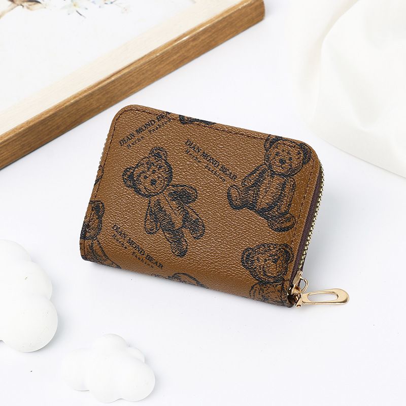 Card Bag Card Cases Fashion Cartoon Bear Print Accordion Card Holder Coin Purse Large Capacity Zipper Accordion Card Holder Card Holder_voghion.com