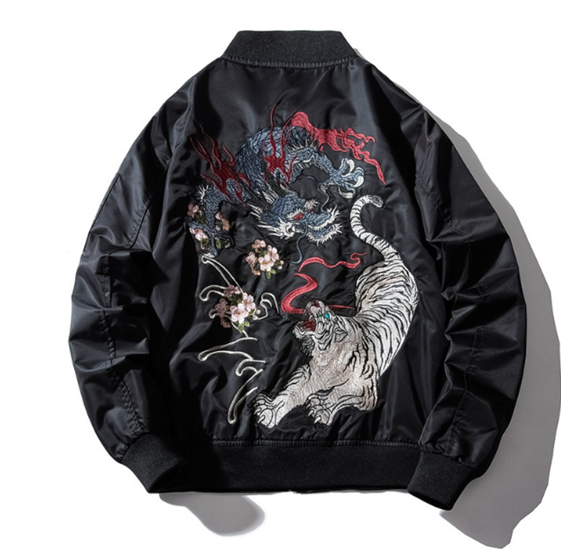 Baseballuniform für Männer im Herbst und Winter, lockere Bomberjacke mit Drachenmuster, trendige, hübsche, dünne, bestickte Jacke aus Baumwolle_voghion.com