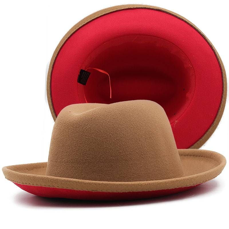 Novo chapéu de lã de cor dupla para homem e mulher, outono e inverno casal chapéu de feltro de aba larga_voghion.com