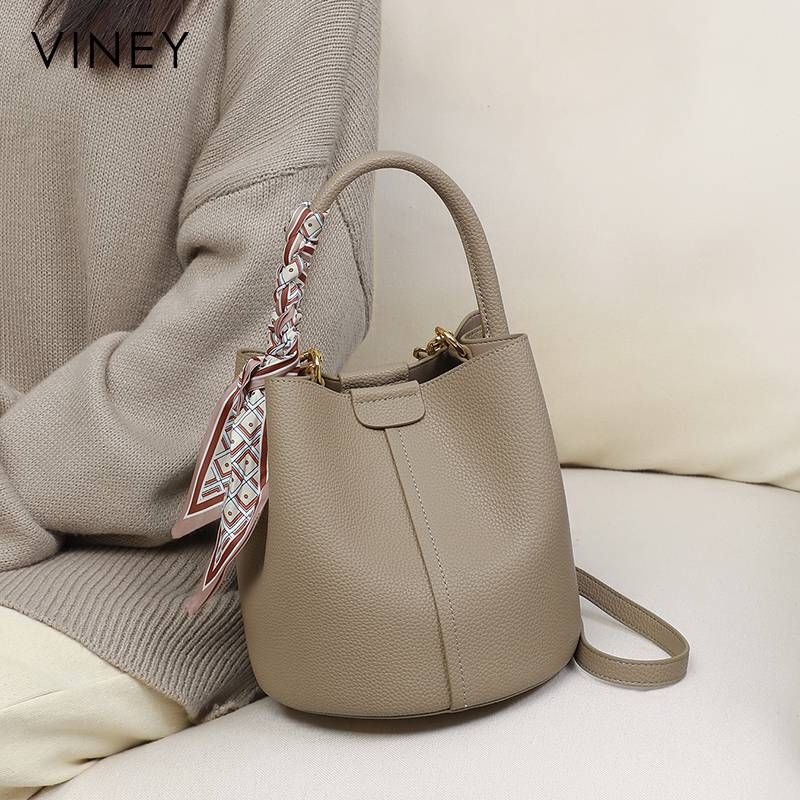 VINEY 2025 New Women's Messenger High-end Detachable Genuine Leather Handbag Bucket Bag_voghion.com