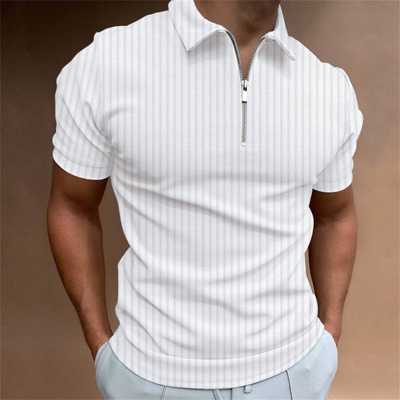 Summer Fashion Top Tee Sport T-Shirts Men's Lapel Half Zipper Pure Color Striped Short Sleeve POLO Shirts S-3XL_voghion.com