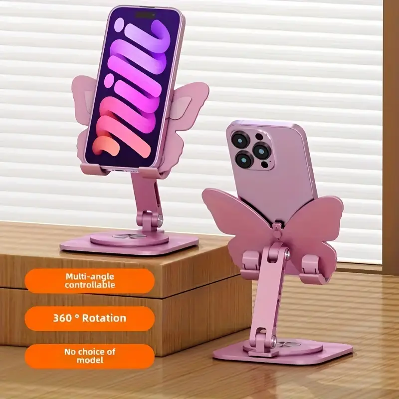 Aluminum Alloy Butterfly Shape Lazy Mobile Phone Stand Desktop 360 Degree Rotating Universal Folding Tablet Stand_voghion.com