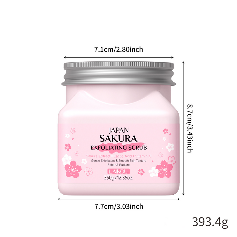 Esfoliantes e Tratamentos Corporais Novo Produto LAIKOU Esfoliante de Flor de Cerejeira 350g Rosto Corporal Corpo Inteiro Pode ser usado para limpeza e hidratação_voghion.com