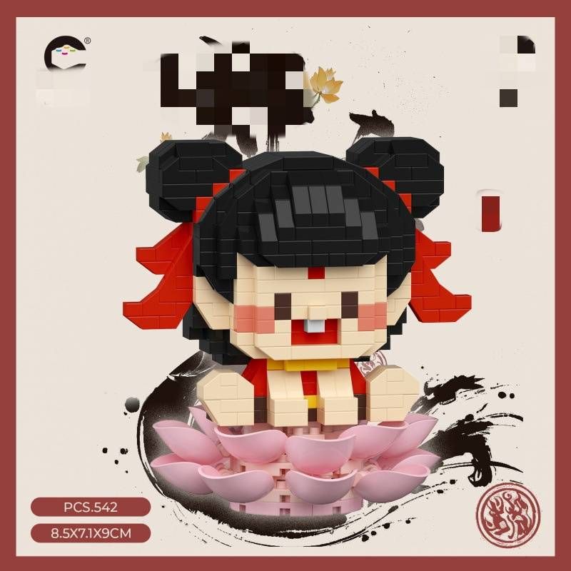 Lotus Seat Nezha And Aobing Anime Surrounding Cartoon Doll Building Block Toys Particles Children's Assembly Gift Ornaments_voghion.com