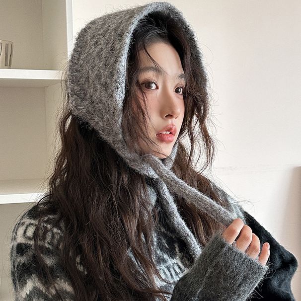 Paraorecchie da donna in maglia di lana grigia autunno/inverno 2025, caldi e spessi, antifreddo_voghion.com