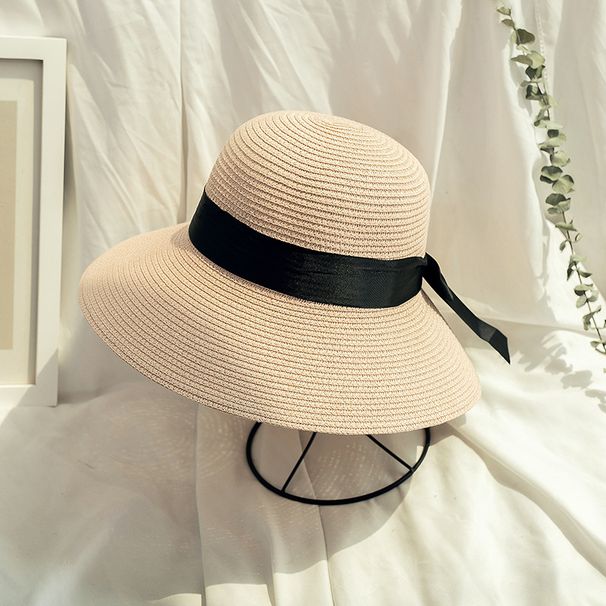 Unisex Women's fashionable straw hat with ribbon bow Beach holiday sun protection foldable Beach hat girl_voghion.com