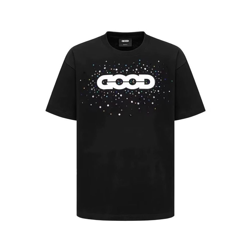 Herrenbekleidung Luxuriöses Kurzarm-T-Shirt mit Strasssteinen – Lässiges Streetwear-T-Shirt für den Sommer mit metallischen Akzenten – Atmungsaktive Baumwollmischung (Schwarz & Weiß)_voghion.com