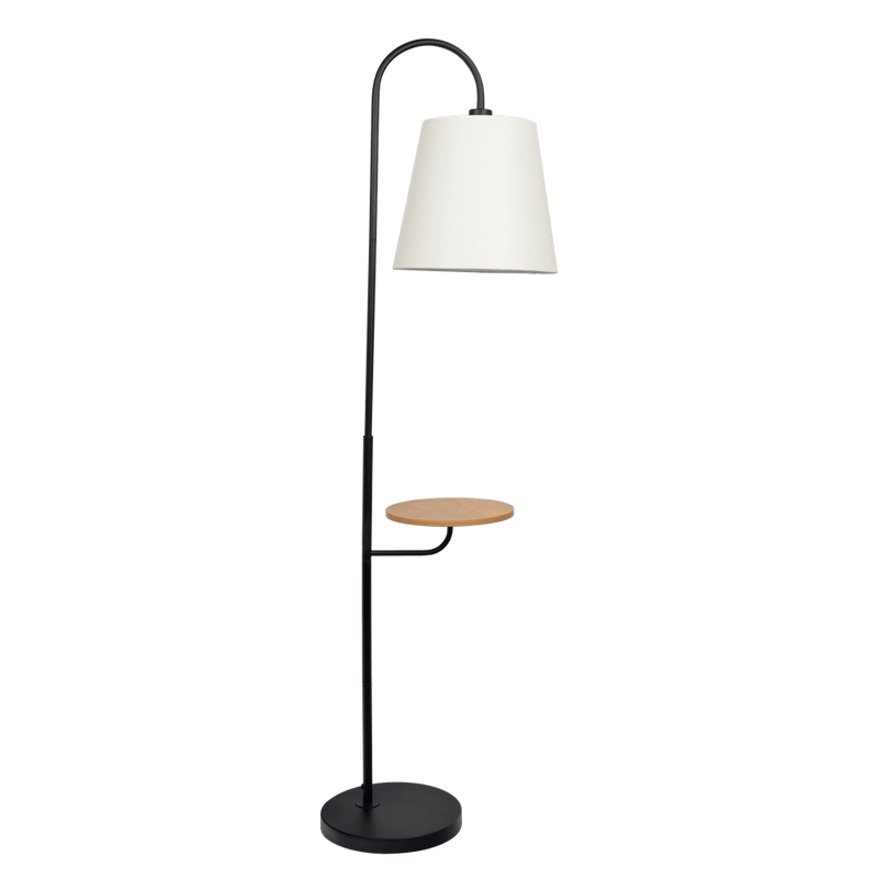 Seoul Black Floor Lamp With Rotary Switch Wood Table Metal Base_voghion.com
