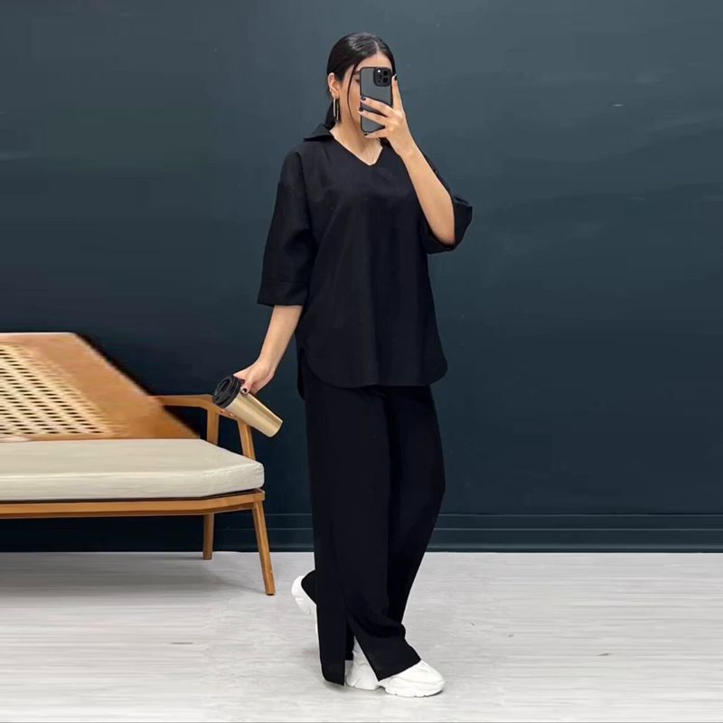Damenbekleidung Hosen Lose Große Größe Temperament Tops Split Weite Bein Hosen Anzüge_voghion.com