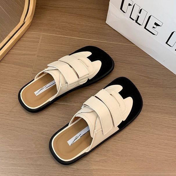 Halbschuhe aus Canvas mit Klettverschluss für Damen für den Sommer im Freien 2024 neuer Stil zum Reinschlüpfen, faule weiße Schuhe ohne Absatz_voghion.com