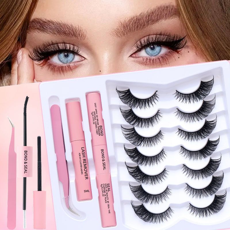Eyelashes Set DIY Lashes Eyelash Set Glue Tweezers Glue Remover Fox Eye Cat Eye False Eyelashes_voghion.com