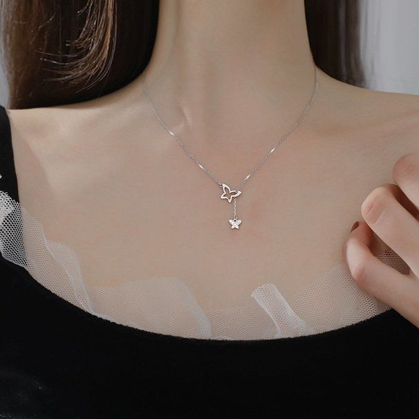 Pure Silver Non-Fading Butterfly Tassel For Women, Elegant Collarbone Versatile Simple Sweater Chain, Best Friend_voghion.com