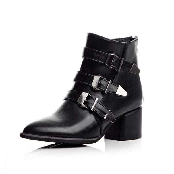 Belt Buckle Motorcycle Pointed Toe Plus Size Women's High Heel Ankle Boots Trendy 6-62_voghion.com