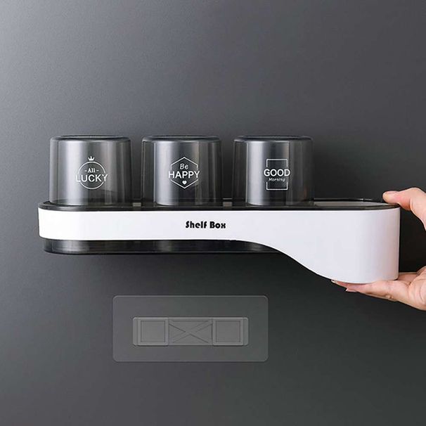 Portaspazzolino da parete con bicchieri, portaoggetti drenabile per accessori da bagno, set di contenitori per spazzolini da denti_voghion.com