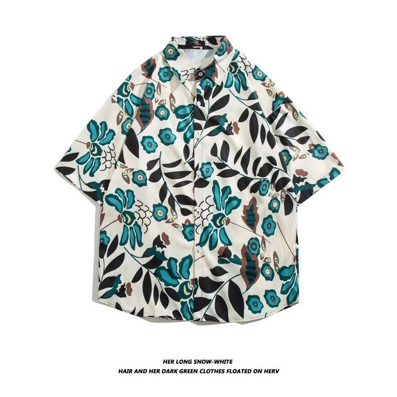 Herrenbekleidung Blumenhemd Herren Sommer Eis Seide dünne lose Kurzarmhemd hübsche Freizeitjacke Großhandel_voghion.com