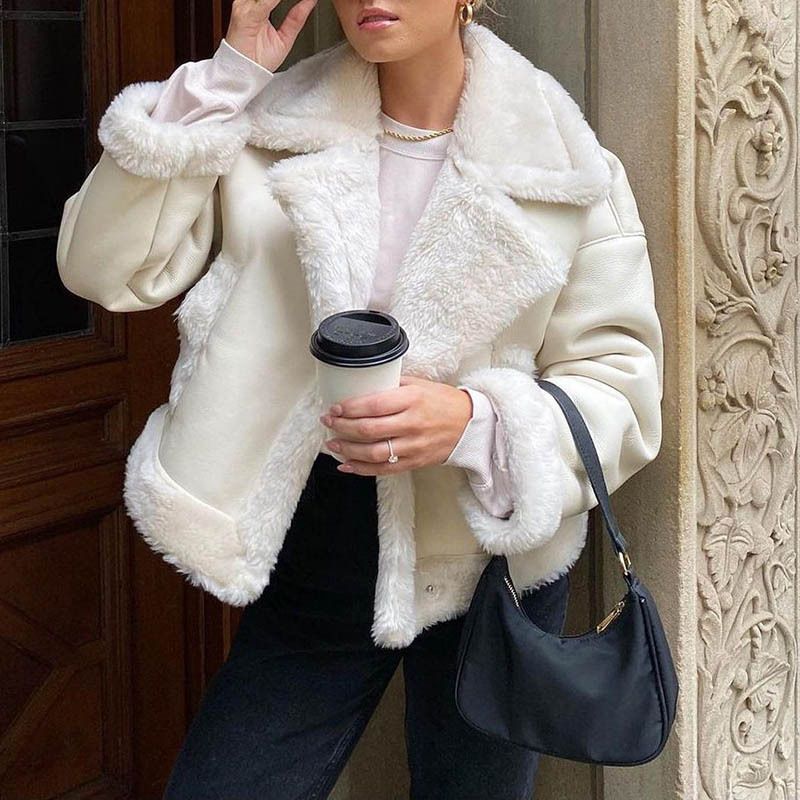 Veste courte vintage en daim pour femme - Blazer décontracté automne-hiver avec poches, coupe ajustée, confortable et élégant (blanc, S-XXL)_voghion.com