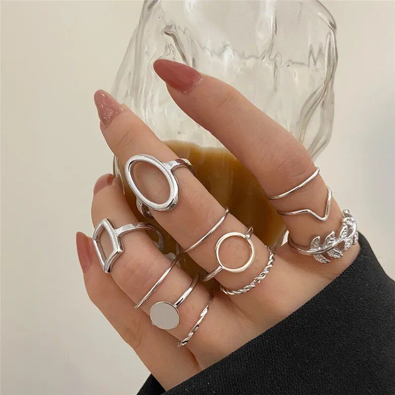 Boho Zirkon Ringe Set Gold Farbe Böhmen Kristall Brief Liebe Herz Mond Pfeil Blume Ring für Frauen Liebhaber Hochzeit_voghion.com