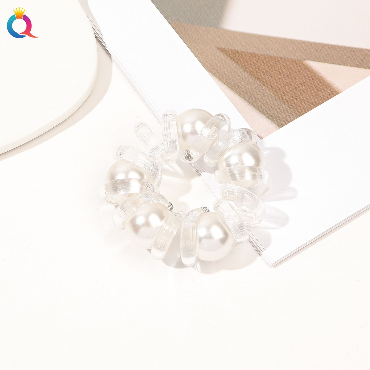 Anello per capelli con linea telefonica in perle per donne con elastico per capelli a coda di cavallo alta di alta qualità, elastico per capelli, accessori per capelli_voghion.com