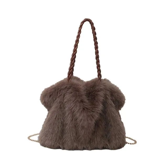 Sac de créateur pour femme en peluche à la mode, grande capacité, haut de gamme, en fourrure de renard plissée, bandoulière avec chaîne en métal_voghion.com