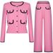 Luxury Knit Suit Set – Elegant Long Sleeve Cardigan & Straight Leg Pants (Black/Pink/White, Sizes S-XL)_voghion.com