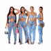 Roupas femininas sexy peito envolvente costas nuas top personalidade cintura alta zíper dividido jeans conjunto de duas peças_voghion.com