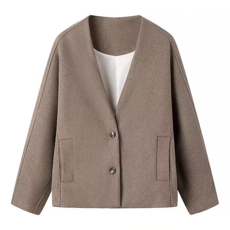 Women's clothing 2024 autumn and winter new street fashion V-neck top woolen coat_voghion.com