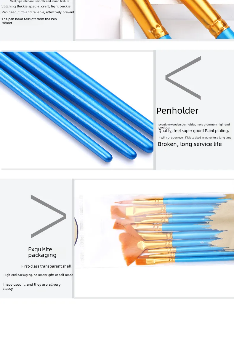 Rūpnīcas, vairumtirdzniecības 10 iepakojumu zilo stieņu neilona vilnas daudzfunkcionāls Gouxie guašas akvareļu eļļas gleznošanas pildspalvu komplekts_voghion.com