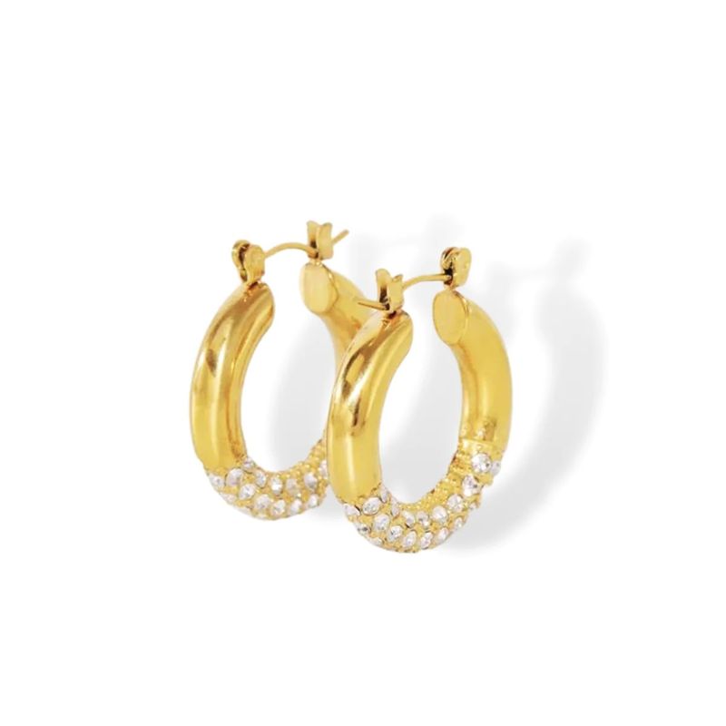 Hot Selling Fashionable Niche INS Retro Daily Titanium Steel Half Full Diamond Earrings_voghion.com