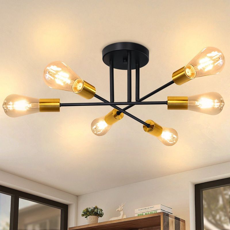 Deckenlampe Schwarz Deckenleuchte Vintage - Hängelampe 6 Flammig Kronleuchter E27 Industrial Schlafzimmerlampe Für Esszimmer Restaurant Hotel Café_voghion.com